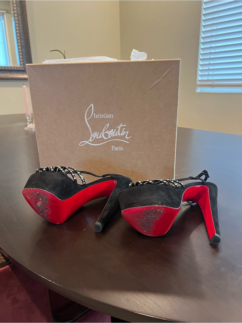 Christian Louboutin Black Crystal-Strap Platform Sandals with Ankle Strap - Picture 2 of 4